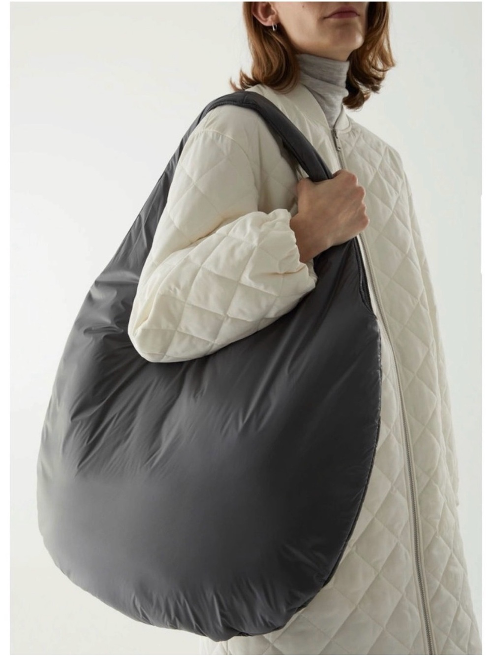 COS Recycled Nylon Large Shopper Bag - Charcoal Puffy Tote